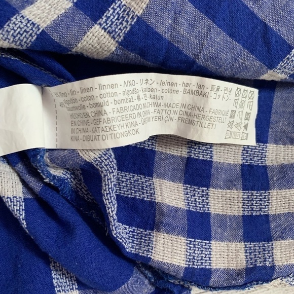 Zara Linen-Cotton Blend Blue Gingham Check Shirt Dress with Drawstring Waist - Picture 10 of 14